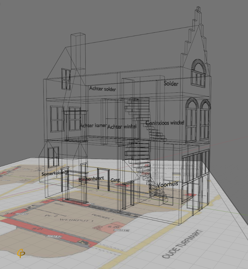 3D reconstruction of Gillis van Coninxloo's house at the Oude Turfmarkt